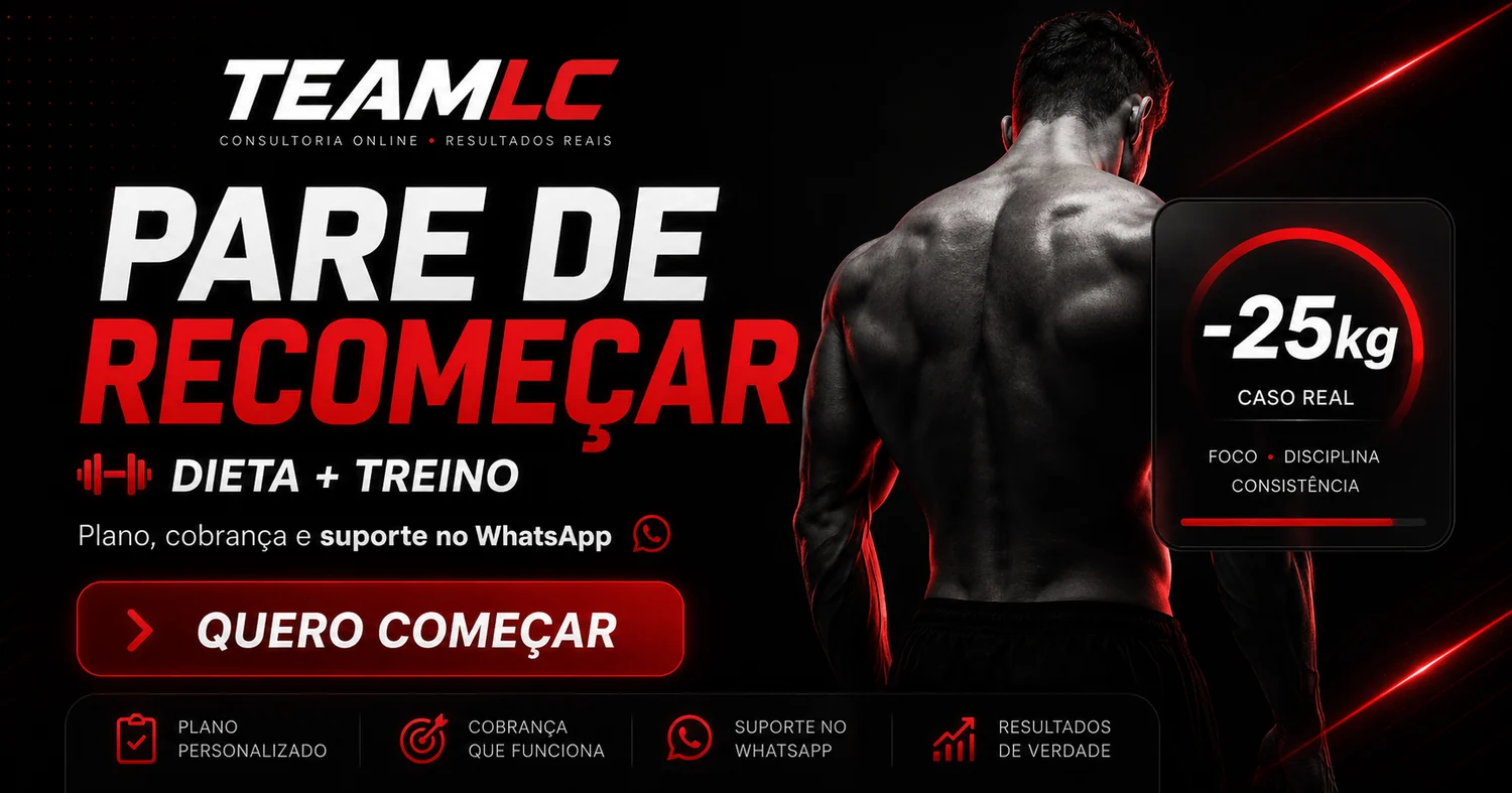 Banner da consultoria completa TEAMLC com dieta, treino e suporte no WhatsApp